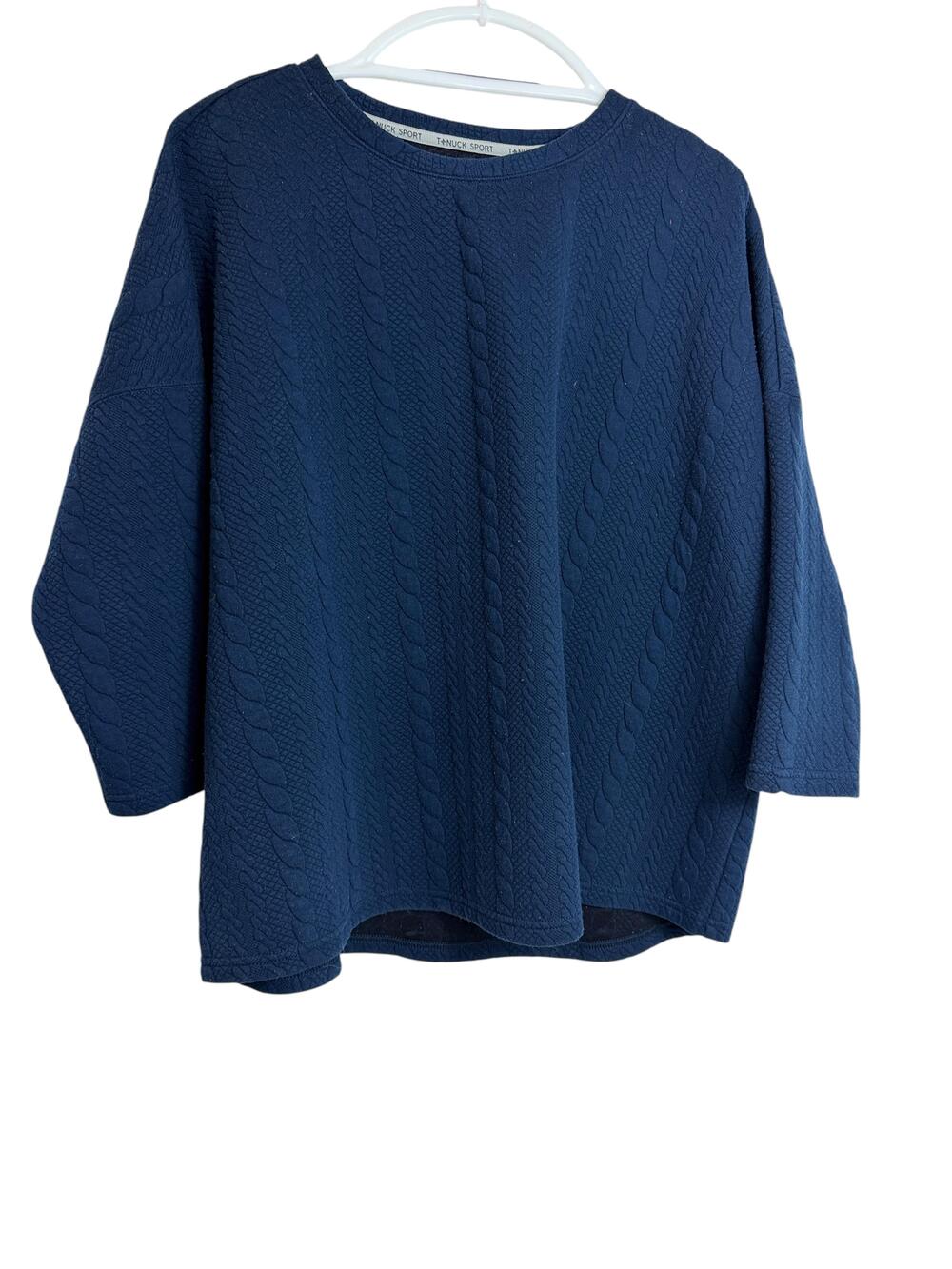 Tuckernuck Sport Sweater Womens XL Blue Cable Knit Dolman 3/4 Sleeve Pullover